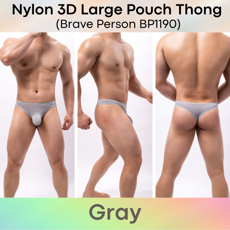 Men's Thong: Nylon 3D Large Pouch Soft and Thin Thong Underwear (BP1190)