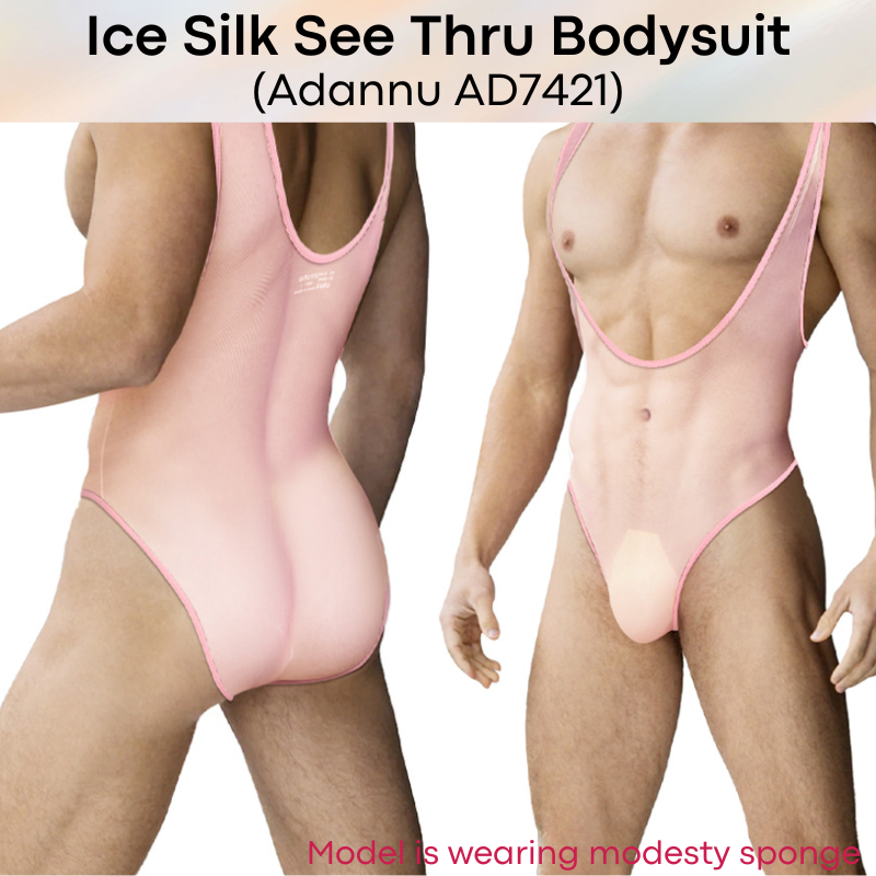 Men's Bodysuit: Nylon Ice Silk Sheer See Through Slim Fit Bodysuit (AD7421)