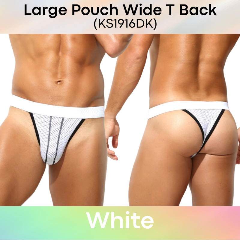 Men's Thong: Polyester Perforated Thong with Large Pouch and Wide Thong Strip (KS1916DK)