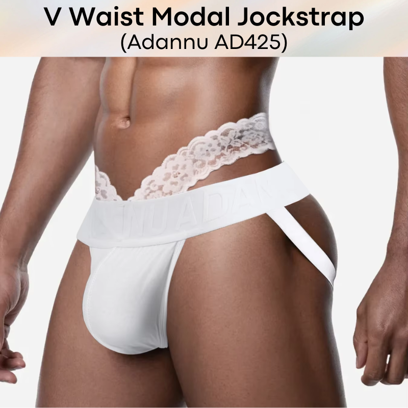 Men's Jockstrap: Modal Double Layer Pouch Jockstrap with Lace V Waist Strap (AD425)