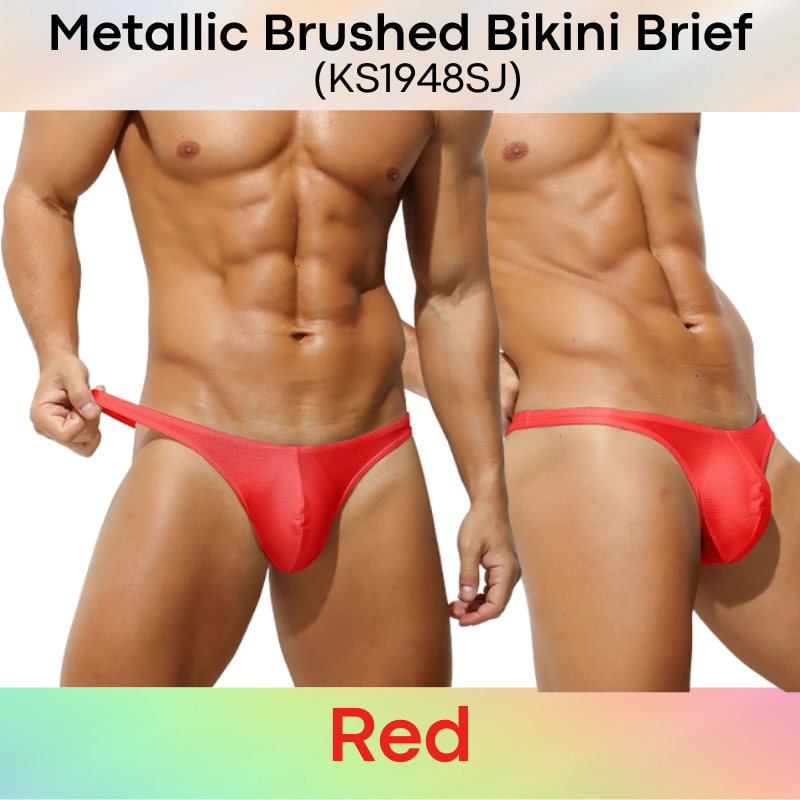 Men's Brief: Polyester Metallic Brushed Bikini Brief with 3D Pouch (KS1948SJ)