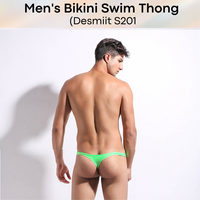 Men's Swimwear: Nylon Bikini Swim Thong with Inner Drawstring (S201)