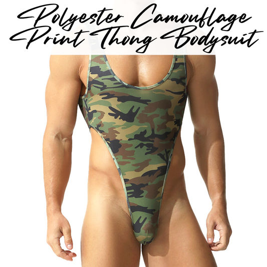 Men's Bodysuit: Polyester Camouflage Print Thong Bodysuit Underwear (E777)