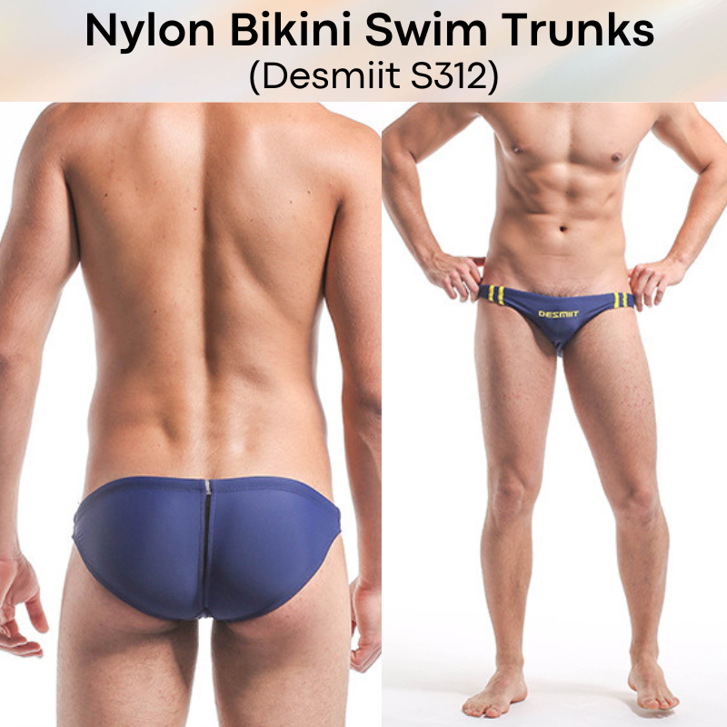 Men's Swimwear: Nylon Bikini Swimming Trunks with Drawstring and Rear Mid Mesh Strip (S312)