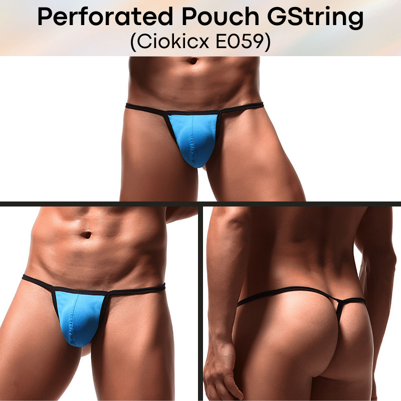 Men's GString: Perforated Large Pouch GString Underwear (E059)
