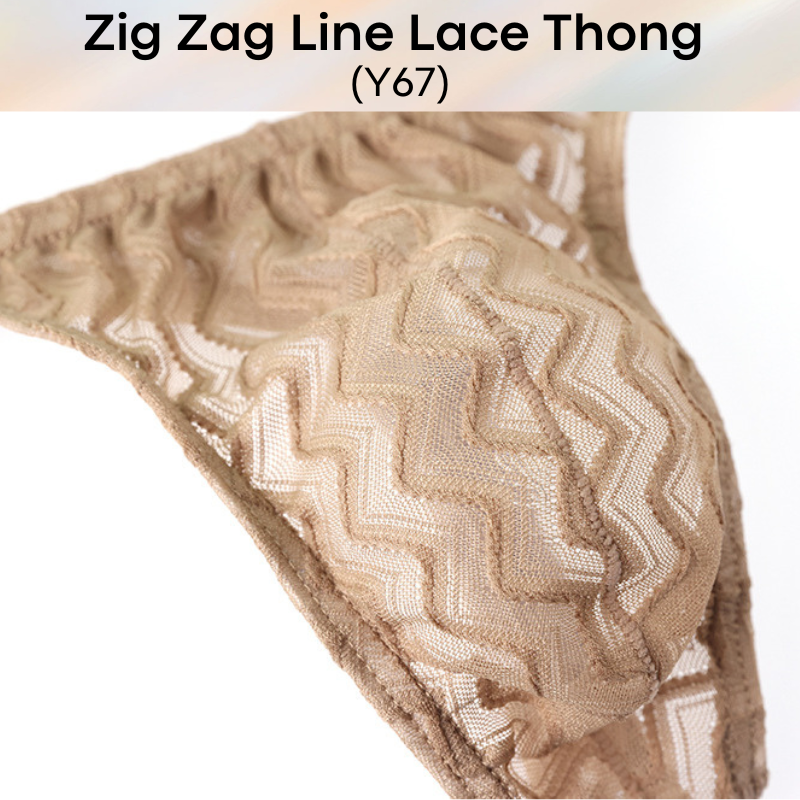 Men's Thong : Polyester Zig Zag Line Lace Thong (Y67)