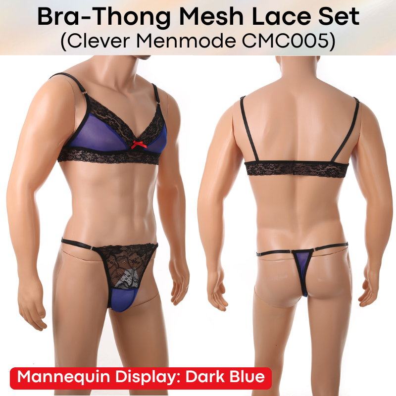 Men's Thong: Nylon Lace-Mesh Chest Bra and Thong Underwear Set (CMF006)