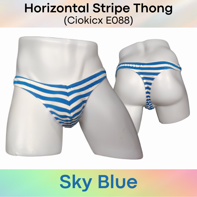 Men's Thong : Jap Style Polyester Bikini Style Thong with Horizontal Stripe (Ciokicx E088)