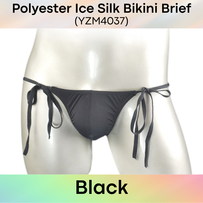 Men's Brief: Polyester Ice Silk Bikini Brief with Side String Tie (YZM4037)