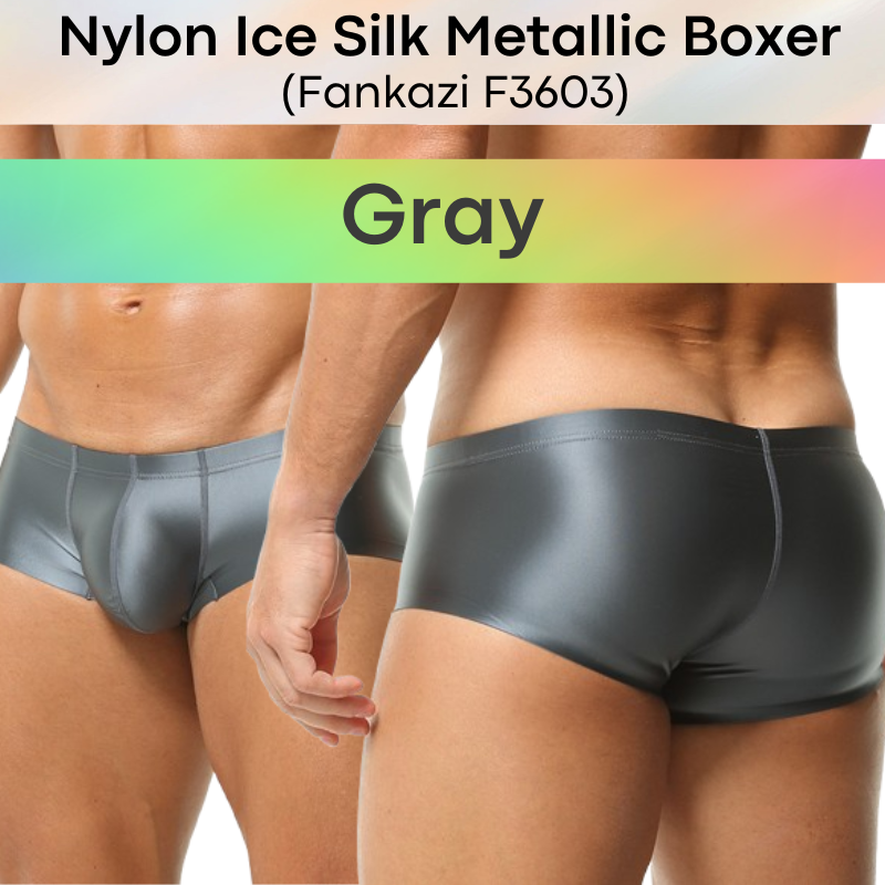 Men's Boxer: Nylon Ice Silk Tight Fit Low Rise Metallic Colour Boxer Brief Underwear (F3603)