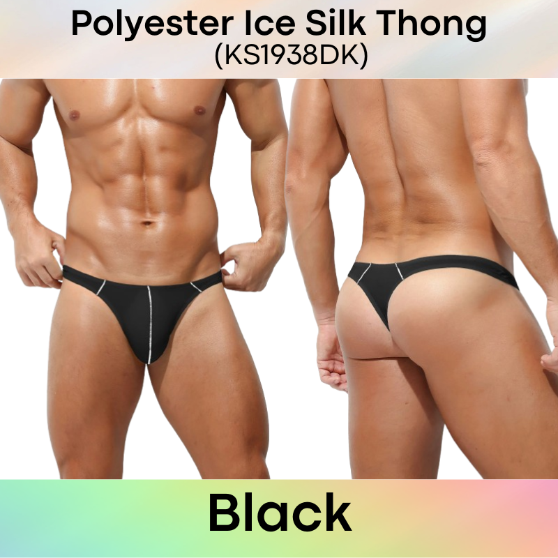 Men's Thong: Polyester Ice Silk Thin Low Waist Thong Underwear (KS1938DK)