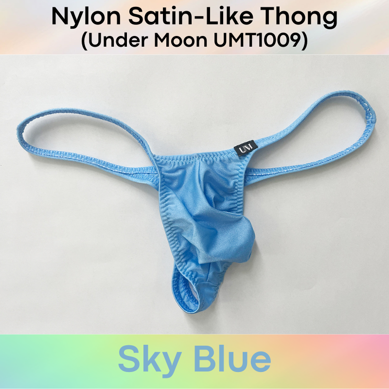 Men's Thong: Nylon Satin-Like Convex Pouch Low Waist Thong Underwear (UMT1009)