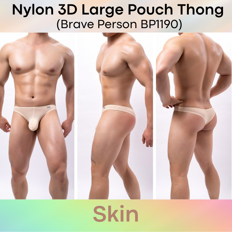 Men's Thong: Nylon 3D Large Pouch Soft and Thin Thong Underwear (BP1190)