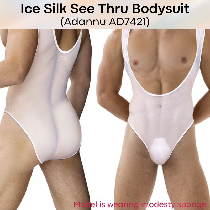 Men's Bodysuit: Nylon Ice Silk Sheer See Through Slim Fit Bodysuit (AD7421)