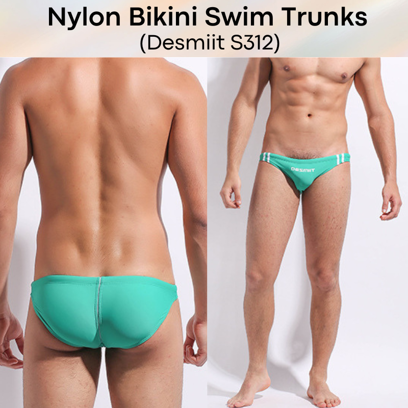 Men's Swimwear: Nylon Bikini Swimming Trunks with Drawstring and Rear Mid Mesh Strip (S312)