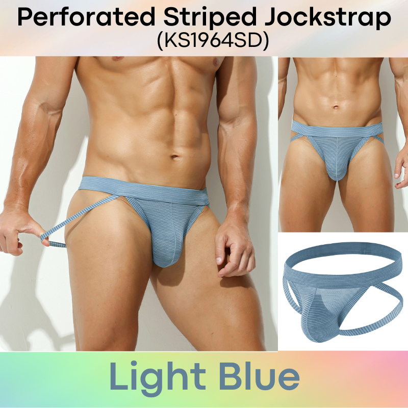 Men's Jockstrap: Polyester Tiny Perforated Striped Jockstrap Underwear (KS1964SD)