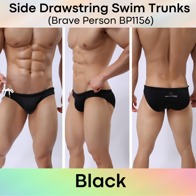Men's Swimwear: Nylon Brief Design Swim Trunks with Side Drawstring (BP1156)
