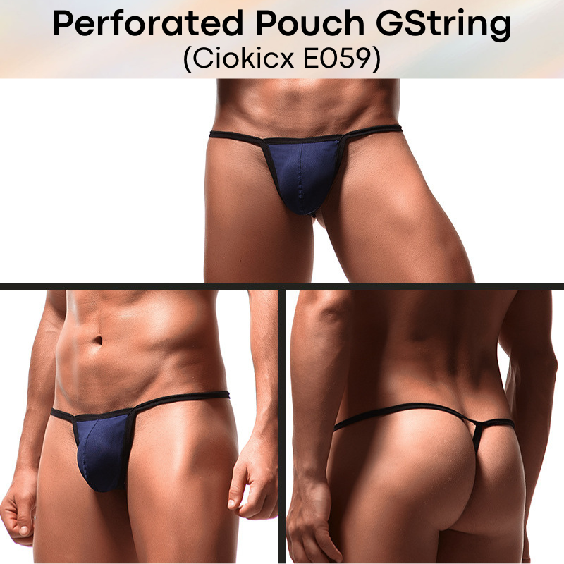 Men's GString: Perforated Large Pouch GString Underwear (E059)