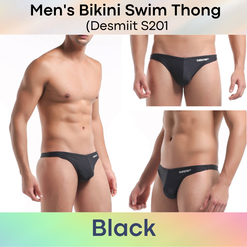 Men's Swimwear: Nylon Bikini Swim Thong with Inner Drawstring (S201)