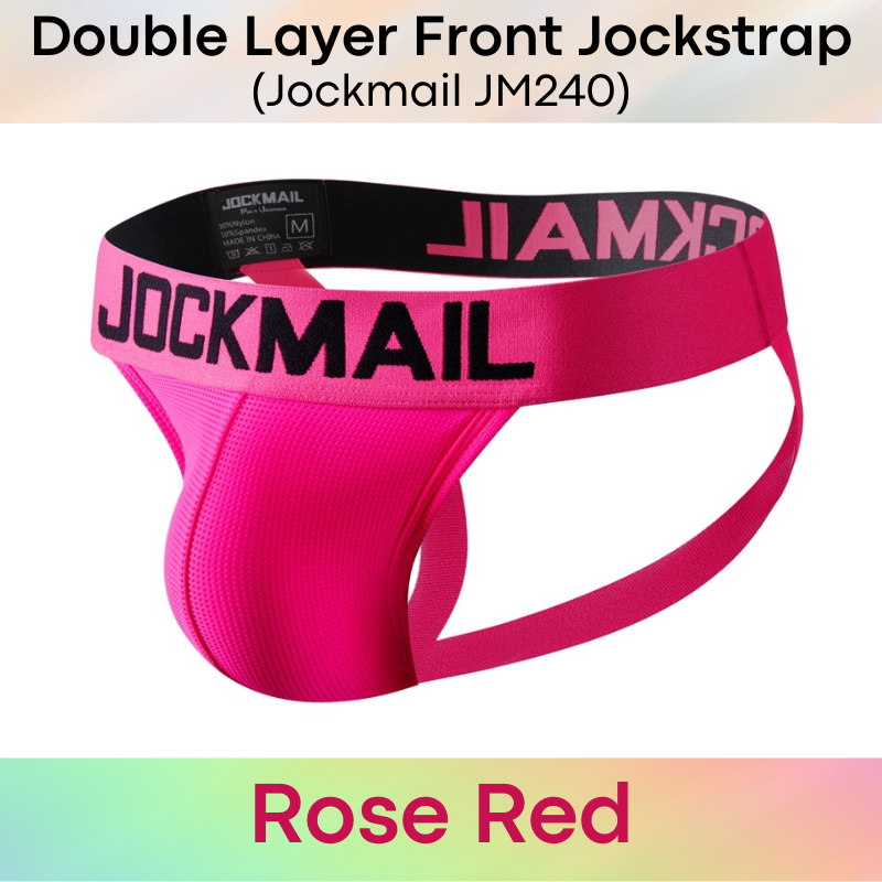 Men's Jockstrap: Double Front Pouch Layer Neon Sports Jockstrap (JM240)
