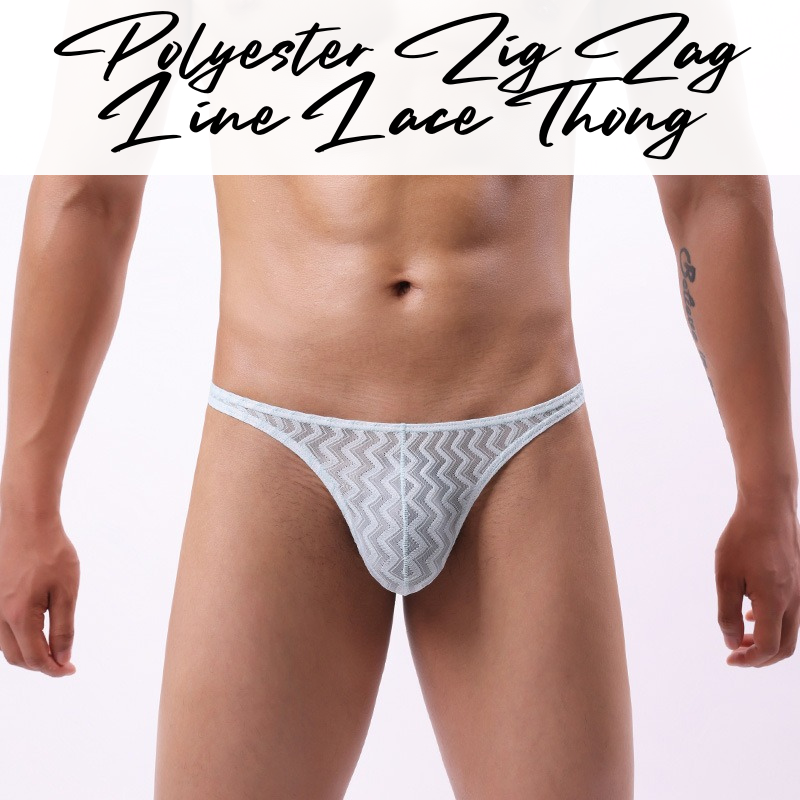 Men's Thong : Polyester Zig Zag Line Lace Thong (Y67)