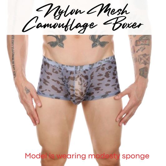 Men's Boxer: Nylon Mesh Camouflage Print Boxer Underwear (CMF192)