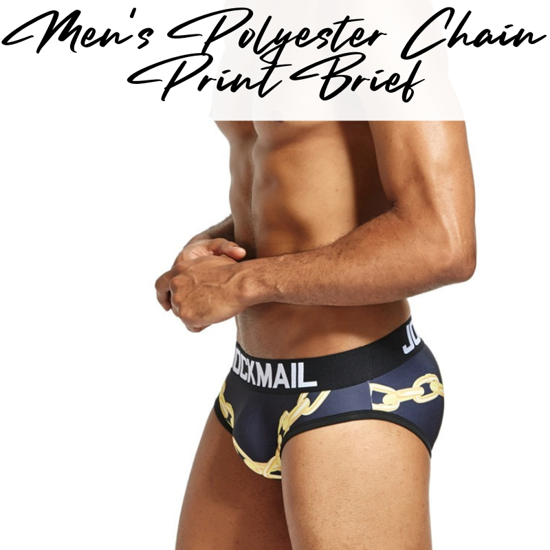 Men's Brief : Gold Chian Print Polyester Brief (Jockmail JM328)