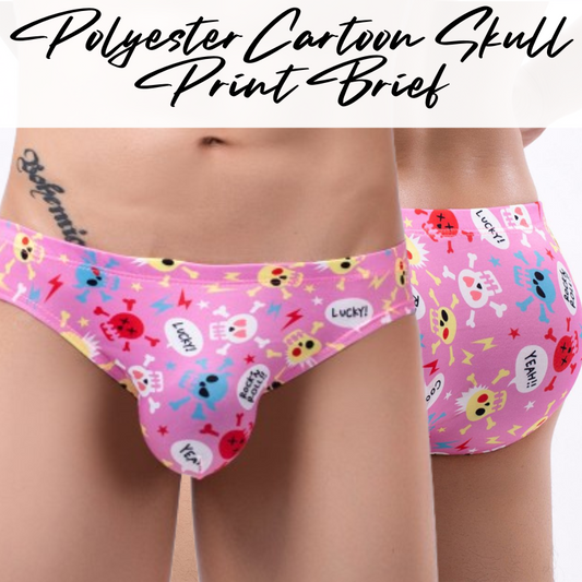 Men's Brief: Polyester Cartoon Skull Print Brief Underwear (B626)