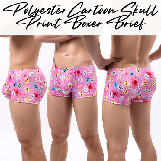 Men's Boxer: Polyester Cartoon Skull Print Boxer Brief Underwear (B627)