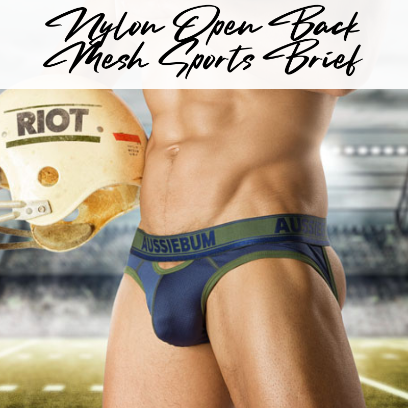 Men's Brief : Nylon Mesh Sports Brief with Front Pouch Opening (Aussiebum M153)