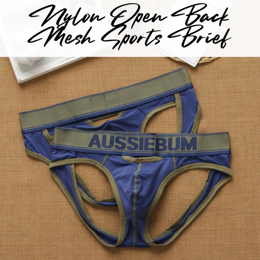 Men's Brief : Nylon Mesh Sports Brief with Front Pouch Opening (Aussiebum M153)