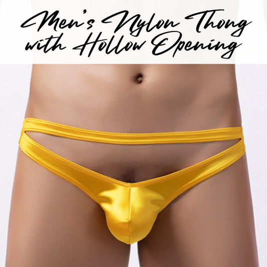 Men's Thong : Nylon Thong with Hollow Front Opening and Additional Front Waistband (SJ H1819)