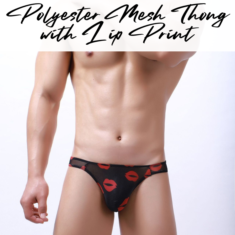 Men's Thong : Polyester Mesh Thong with Lip Print (21XK)