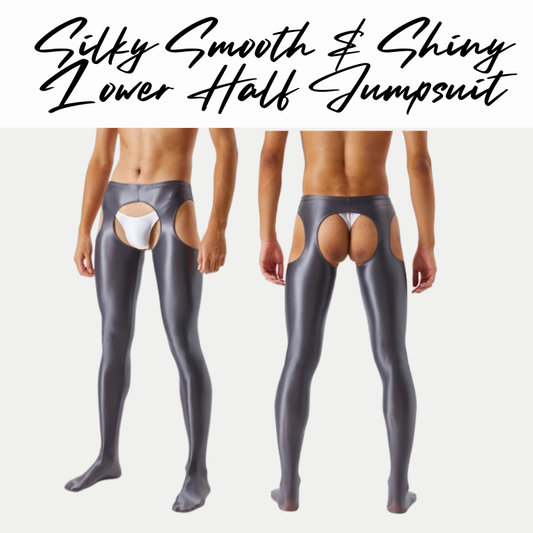 Men's Tights : Smooth and Shiny Semi Translucent, Open Front.Back Lower Body Jumpsuit (SJZ 7065)