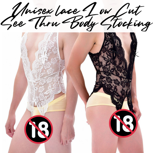 Unisex Stocking : Lace Low Cut See Through Crotchless Body Stocking (CMK003)