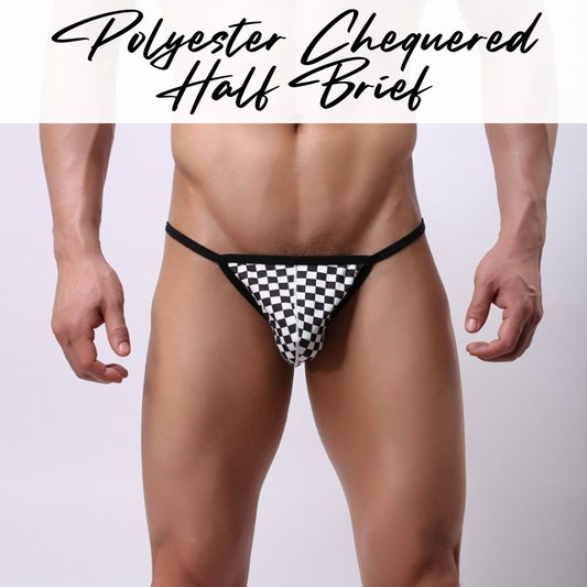 Men's Brief: Polyester Black & White Chequered Half Brief (C304)
