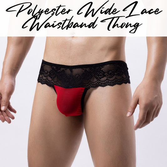 Men's Thong : Polyester Wide Lace Waistband with Mesh Pouch Thong (DF36)