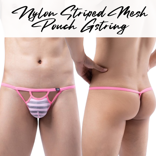 Men's GString: Striped Mesh Pouch GString Underwear (UM7008)