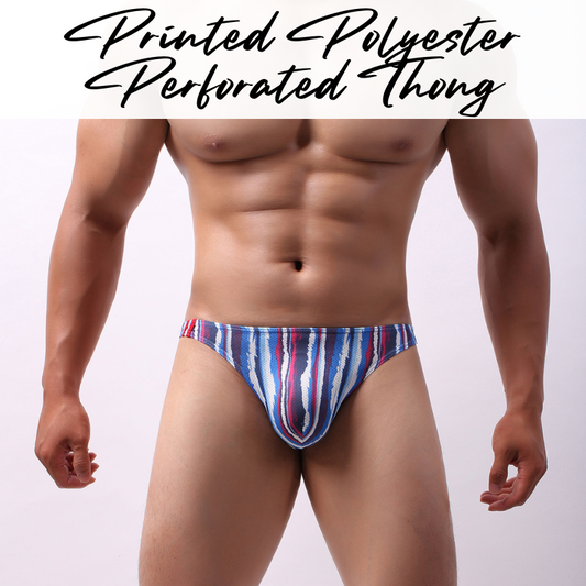 Men's Thong: Polyester Printed Thong with Perforated Air Holes (E071)