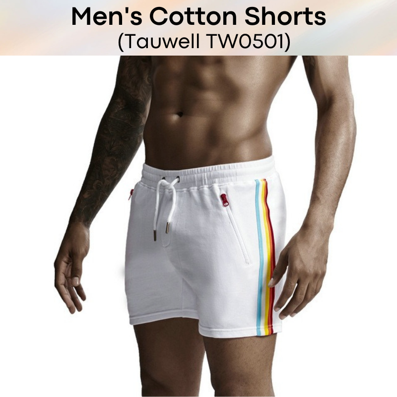 Men's Shorts : Cotton Casual Shorts with Side Rainbow Stripe (Tauwell TW0501)