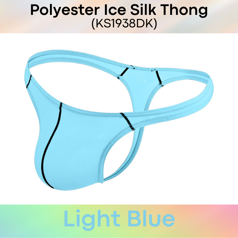 Men's Thong: Polyester Ice Silk Thin Low Waist Thong Underwear (KS1938DK)