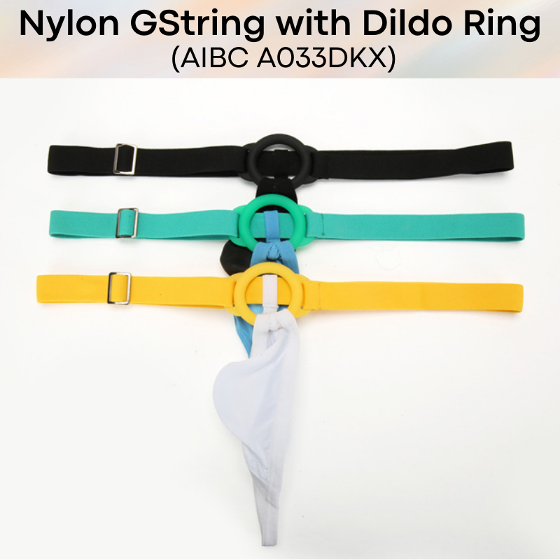 Men's GString: Nylon Thin Pouch GString with Adjustable Wastband and Dildo Insert Ring (A033DKX)