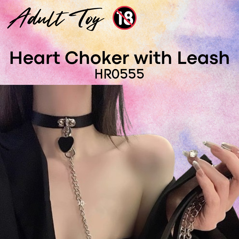 Unisex Choker: PU Heart Choker with Hand Leash for Roleplay (HR0555)