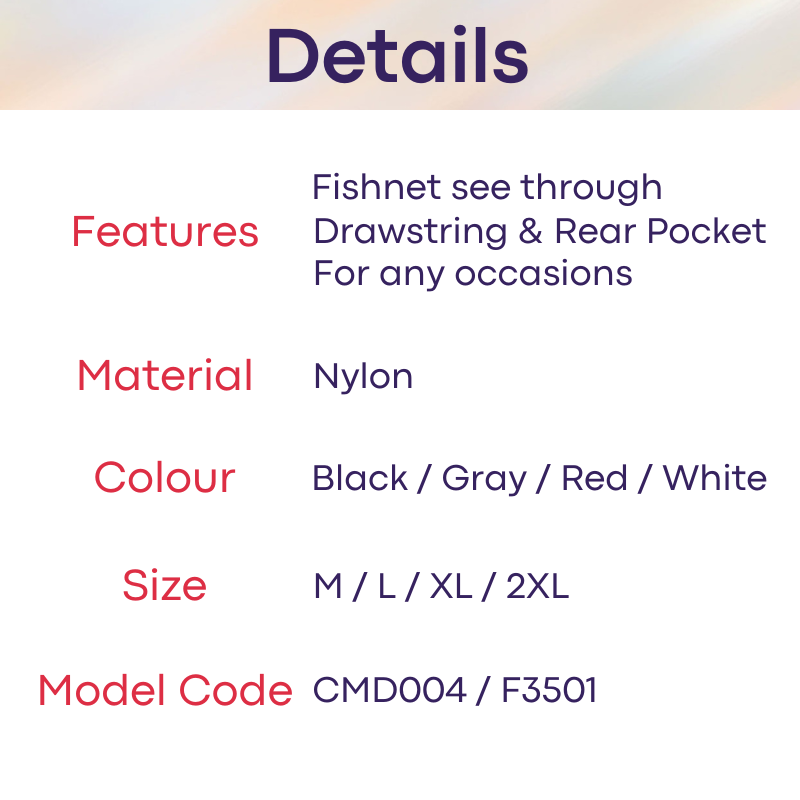 Men's Shorts: Polyester Fish Net See Through with Drawstring/Rear Pocket Shorts (F3501/CMD004)