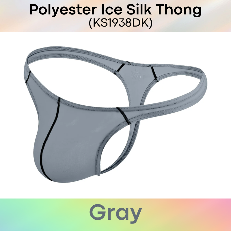 Men's Thong: Polyester Ice Silk Thin Low Waist Thong Underwear (KS1938DK)