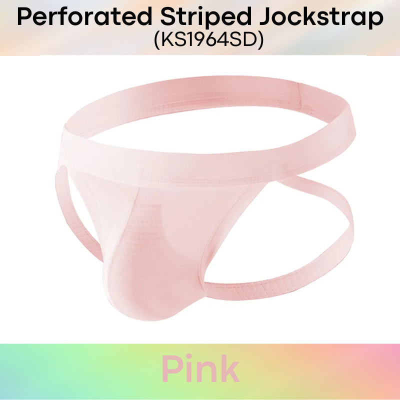 Men's Jockstrap: Polyester Tiny Perforated Striped Jockstrap Underwear (KS1964SD)
