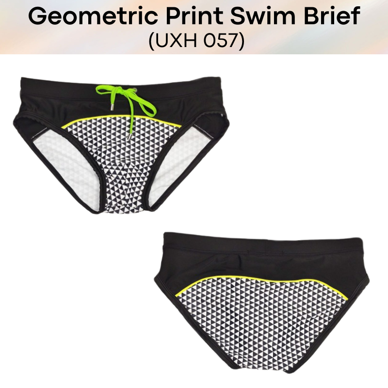 Men's Swimwear: Polyester Geometric Print Swimming Brief Trunks (UXH057)