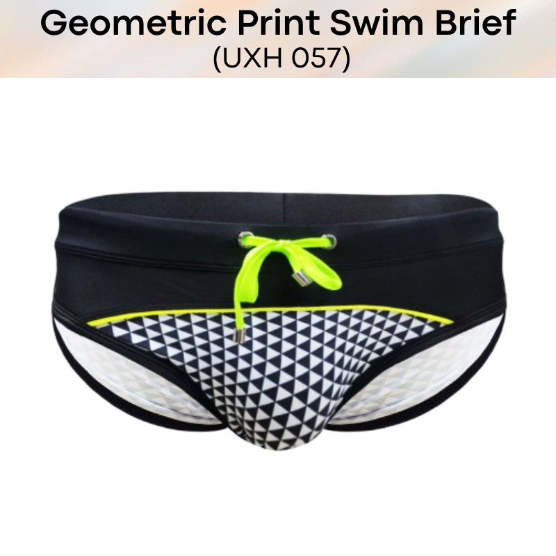Men's Swimwear: Polyester Geometric Print Swimming Brief Trunks (UXH057)