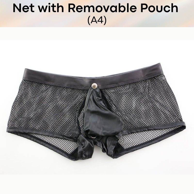 Men's Boxer : Net with Removable Pouch and Back Slit Opening Boxer Brief Trunk (A4)