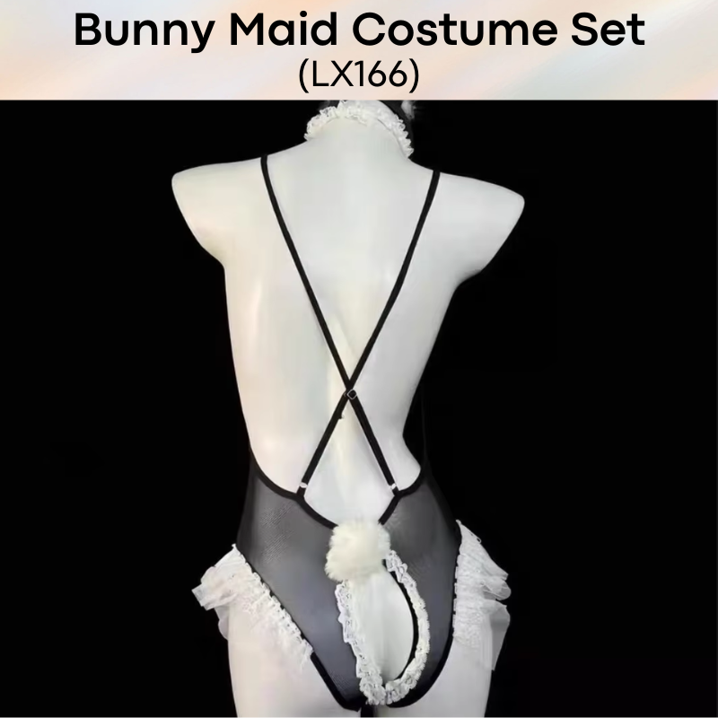 Unisex Underwear: Polyester Bunny Maid Crotchless Underwear Set (LX166)